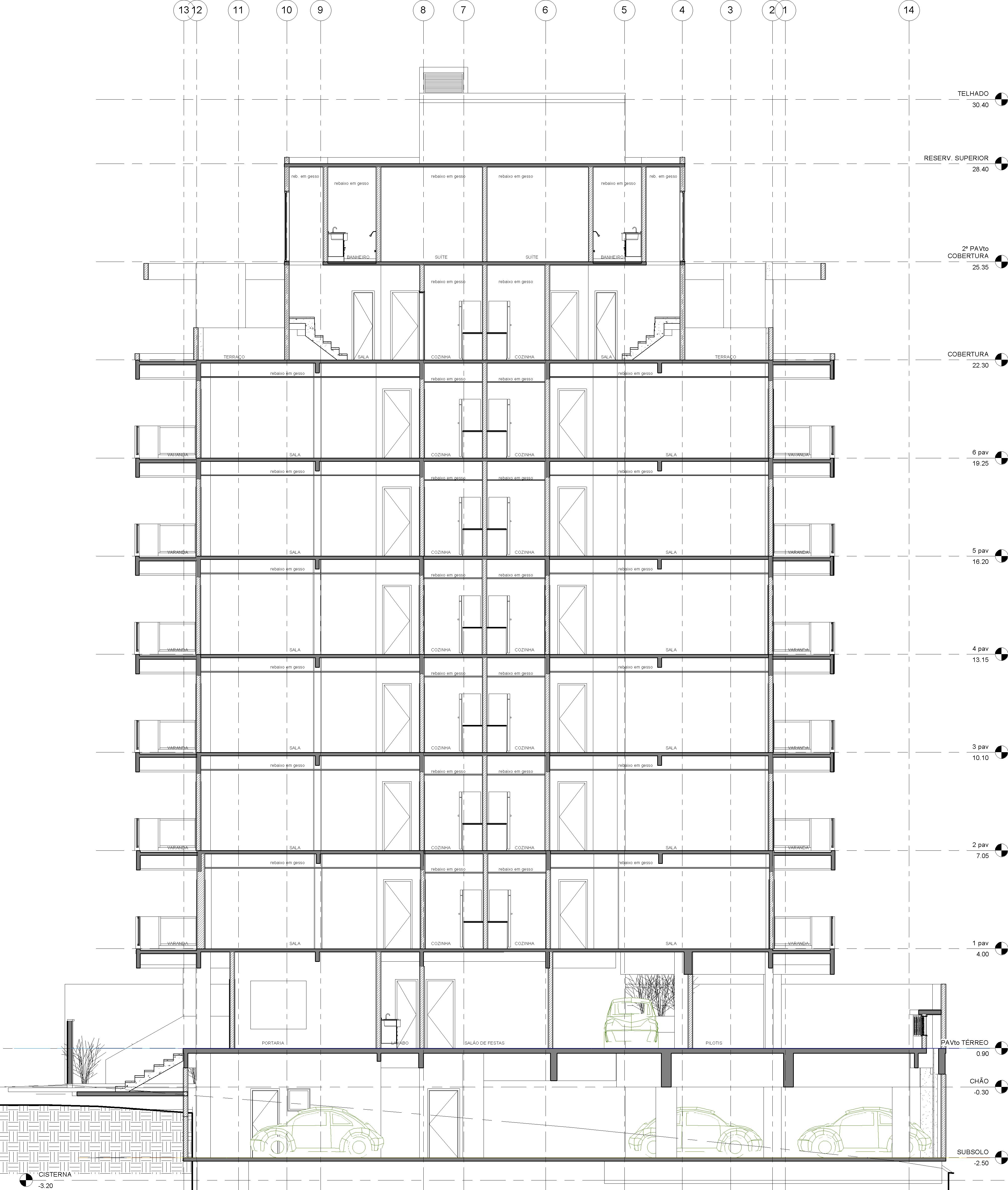 Corte longitudinal — Edifício Evelin